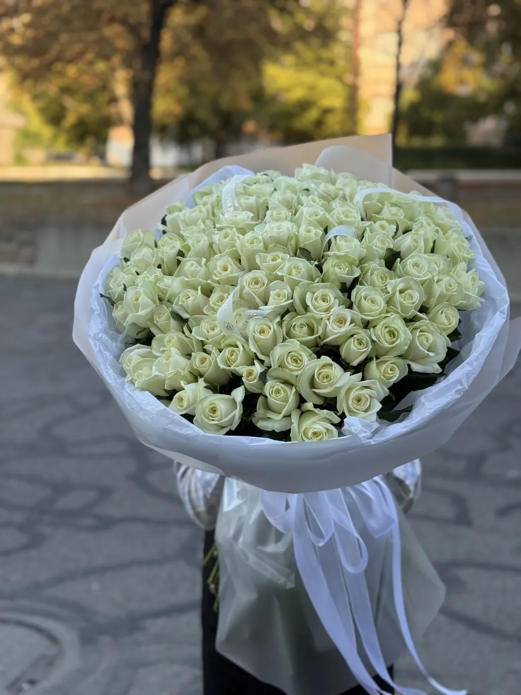 101 біла троянда — доставка квітів у Дніпрі